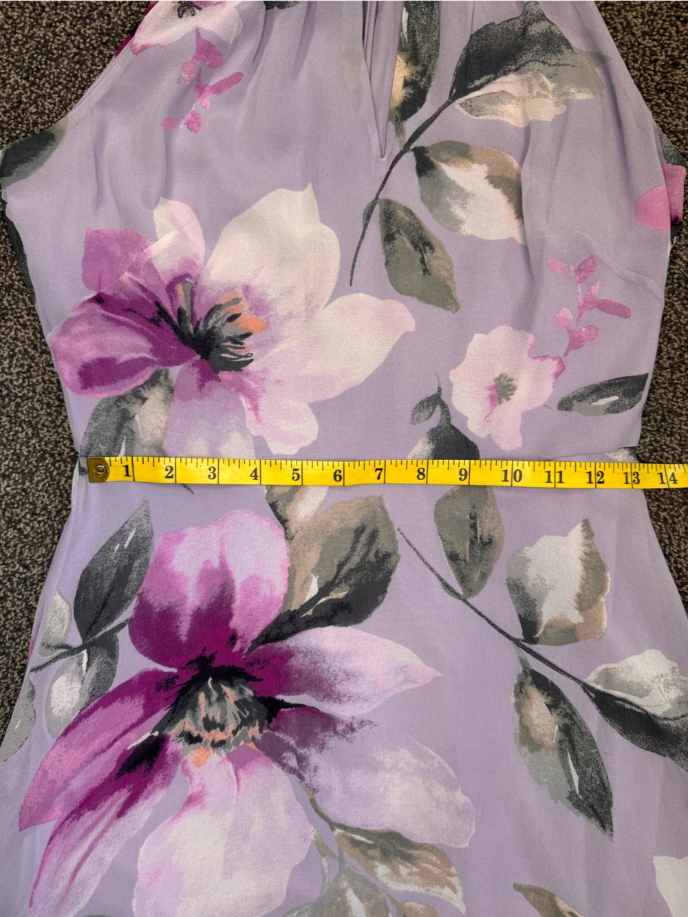 WHBM Lavender Floral Gold Chain Halter High-Low Dress Sz 2 Spring Summer Cocktai - Picture 11 of 16